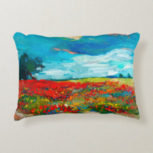 Cojín Decorativo pintura al óleo de campos de flores sobre lienzo.