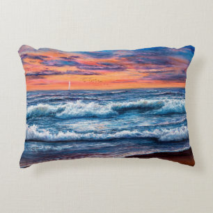 Cojín Decorativo pintura al óleo de Ocean y playa sobre lienzo. G