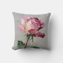 Cojín Decorativo Pintura al óleo de rosa rosa con hoja de oro impre