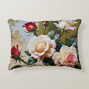 Cojín Decorativo pintura al óleo de rosas blancas y rojas de color 