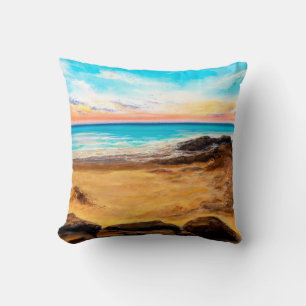 Cojín Decorativo  pintura al óleo de una hermosa puesta de sol dora