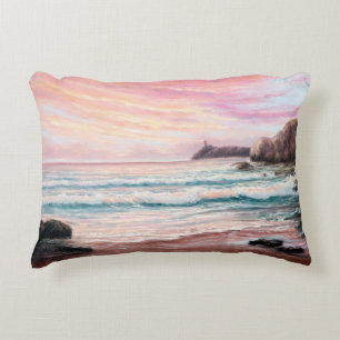 Cojín Decorativo pintura al óleo de una hermosa puesta de sol púrp