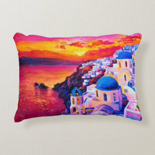 Cojín Decorativo  pintura al óleo sobre lienzo. Atardecer sobre la 