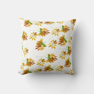 Cojín Decorativo Pintura botánica acuarela floral amarilla a mano