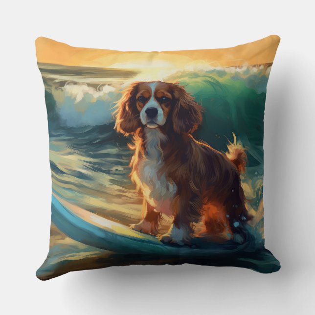 Cojín Decorativo Pintura Cavalier King Beach para surf (Reverso )