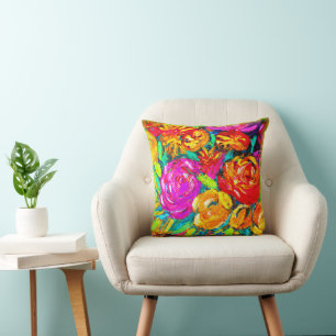 Cojín Decorativo Pintura De Aceite De Flor Colorida. ¡Hazte con una