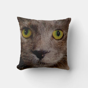 Cojín Decorativo Pintura de aceite de gatito con ojos verdes,