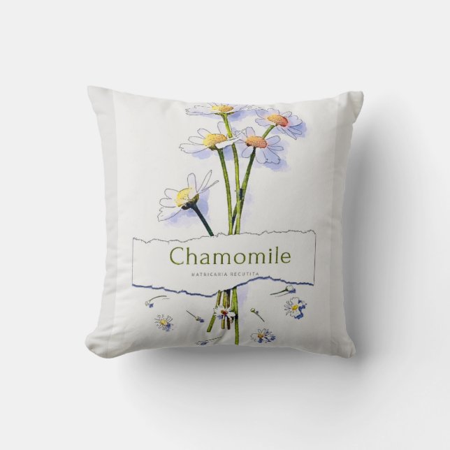 Cojín Decorativo Pintura de acuarela de época de Chamomile (Anverso)