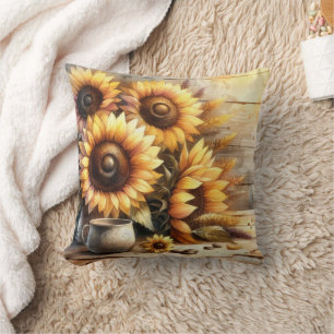 Cojín Decorativo Pintura de Acuarela de Girasoles