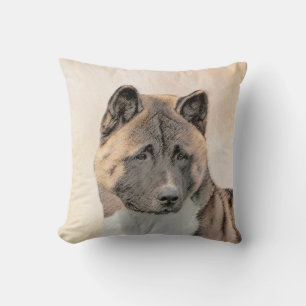 Cojín Decorativo Pintura de Akita - Arte de Perro Original.