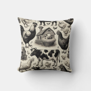 Cojín Decorativo Pintura de animales de granja de cosecha de vintag