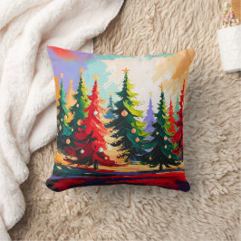 Cojín Decorativo Pintura de árboles de Navidad Paisaje  