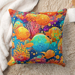 Cojín Decorativo Pintura de arrecife de coral colorida