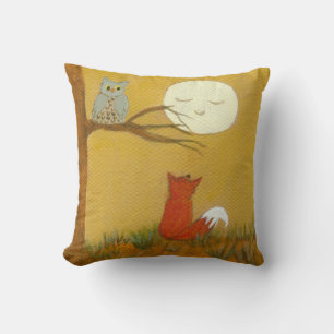 Cojín Decorativo Pintura de arte primitivo Woodland Fox Owl Moon