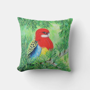 Cojín Decorativo Pintura de ave Rosella Roja