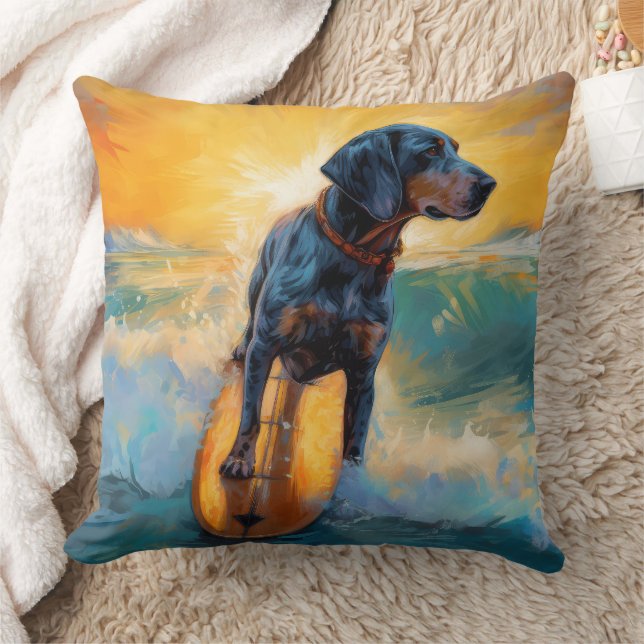 Cojín Decorativo Pintura de Bluetick Coonhound Beach Surfing (Manta)
