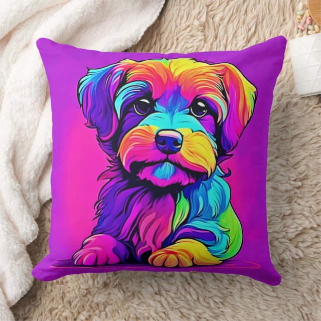 Cojín Decorativo Pintura de cachorro arco iris (Manta)