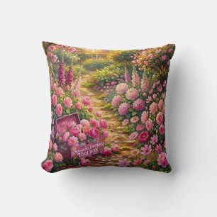 Cojín Decorativo Pintura de camino de jardín de flores rosadas soña