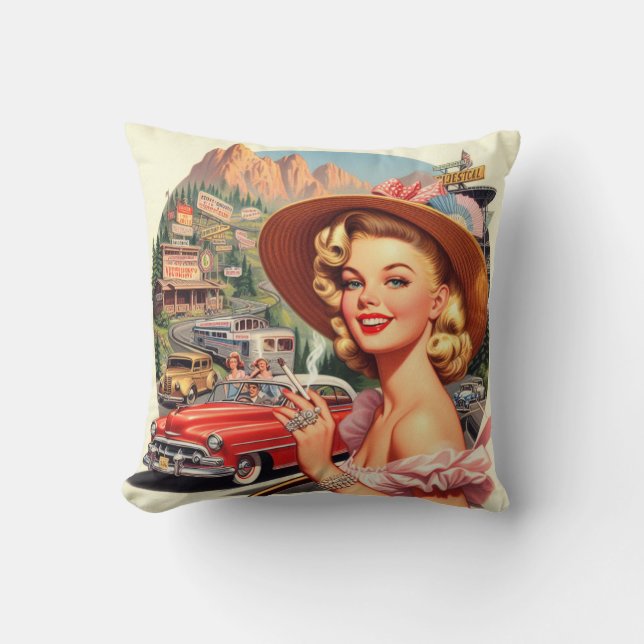 Cojín Decorativo Pintura de Chica retro de época (Anverso)