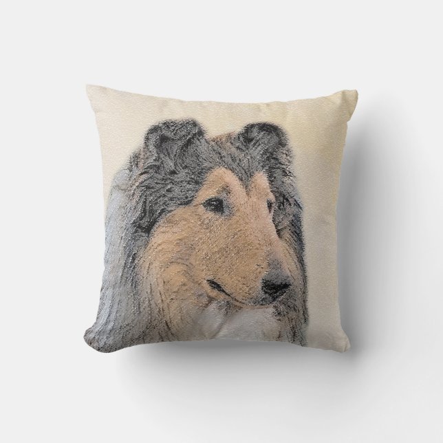 Cojín Decorativo Pintura de Collie (Rough) - Arte de Perro Original (Anverso)