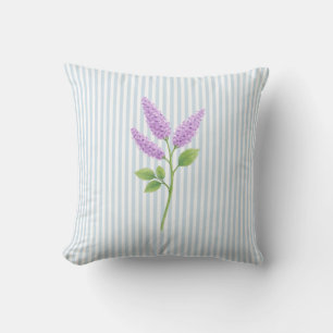 Cojín Decorativo Pintura de flor de lila púrpura con franja azul