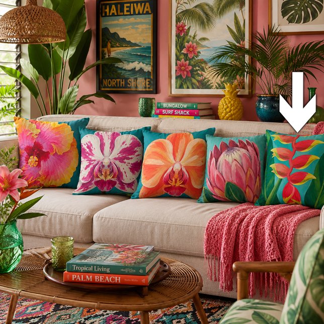 Cojín Decorativo Pintura de flores de heliconia tropical vibrante e (Subido por el creador)
