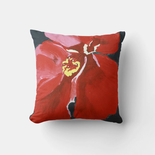 Cojín Decorativo Pintura de flores de Hibiscus rojo en Hawái (Anverso)