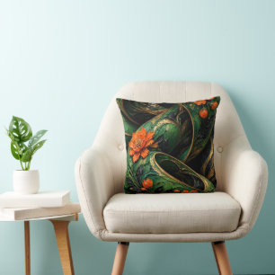 Cojín Decorativo Pintura de flores en espiral con impasto, cinta re