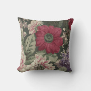 Cojín Decorativo Pintura de flores vintage rojas rosadas azules bla