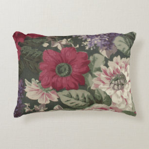 Cojín Decorativo Pintura de flores vintage rojas rosadas azules bla