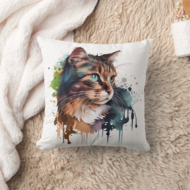 Cojín Decorativo Pintura de gato acuarela (Manta)