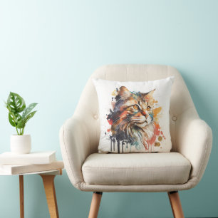 Cojín Decorativo Pintura de gato acuarela