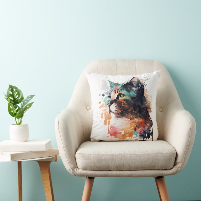 Cojín Decorativo Pintura de gato acuarela (Silla)