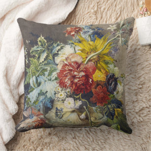 Cojín Decorativo Pintura de Jardín Botánico Floral Elegante Vintage