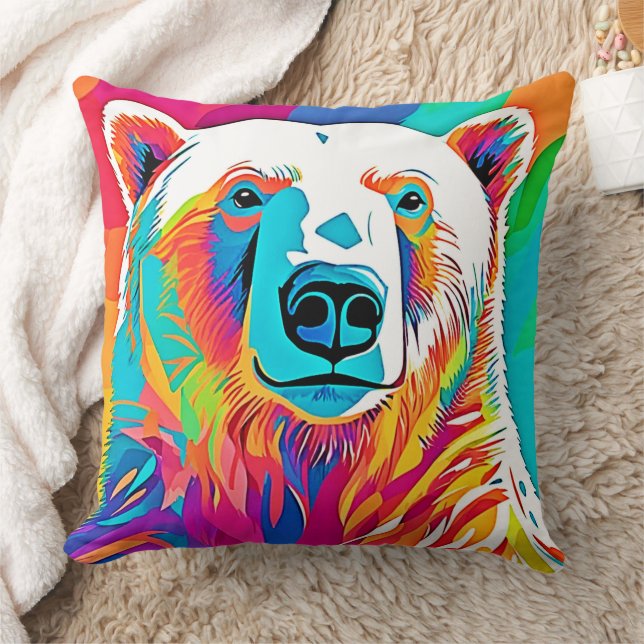 Cojín Decorativo Pintura de la cabeza del oso vibrante (Manta)