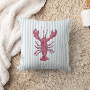 Cojín Decorativo Pintura de langosta franja azul náutica costera