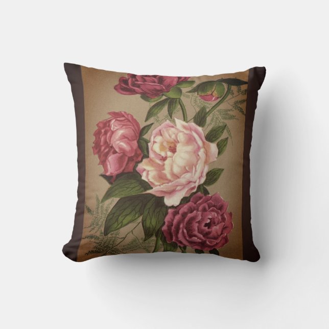 Cojín Decorativo Pintura de los rosas rosados y rojos (Anverso)