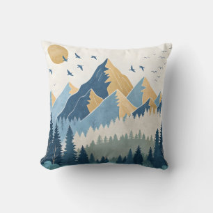 Cojín Decorativo Pintura de montañas con pájaros en vuelo