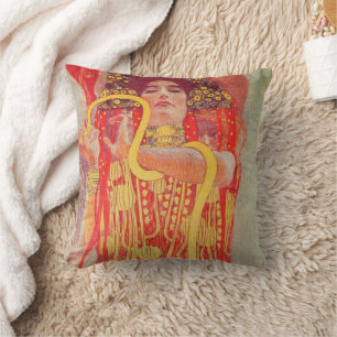 Cojín Decorativo Pintura de mujer roja con serpiente de oro de Gust