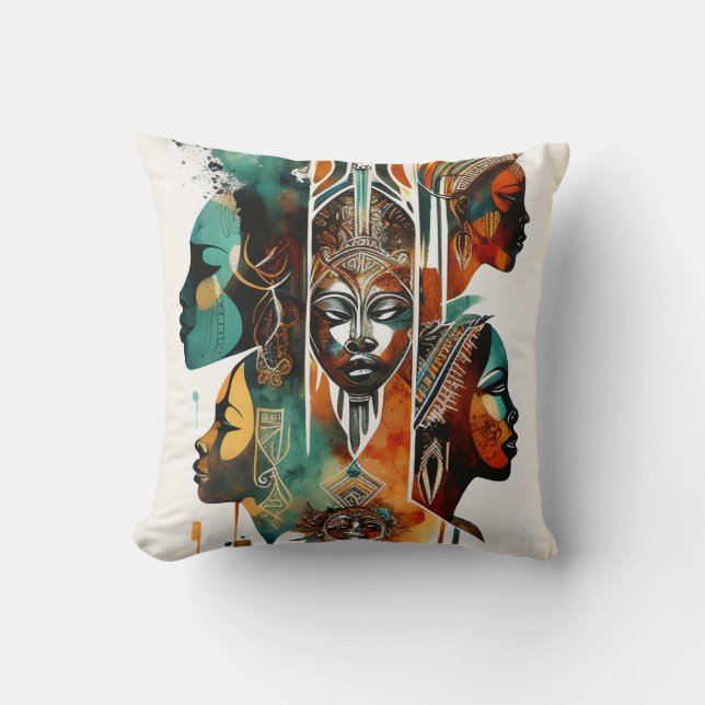 Cojín Decorativo Pintura de mujeres tribales africanas y arte conte (Anverso)