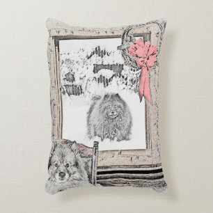 Cojín Decorativo Pintura de Navidad de Keeshond en Ventana Perro Ar