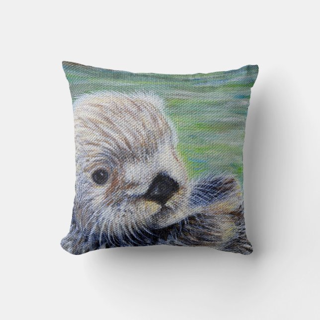 Cojín Decorativo Pintura de nutria marina (Anverso)