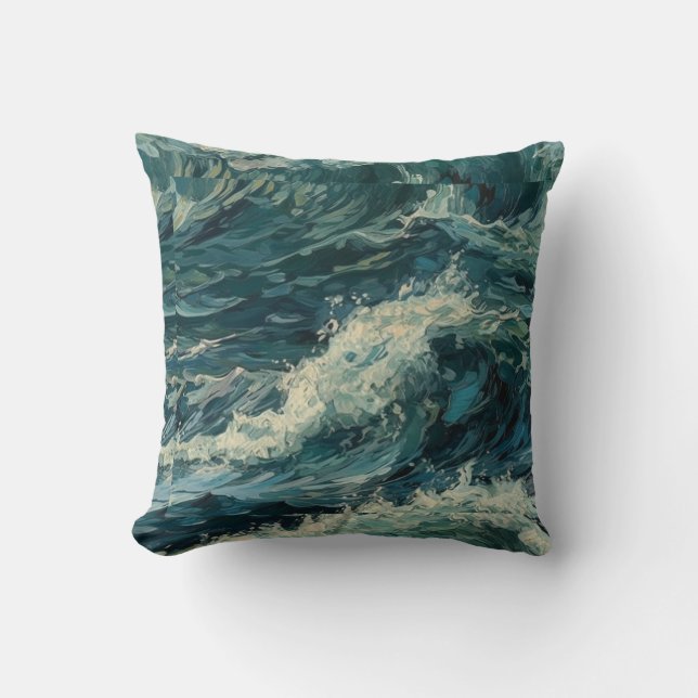 Cojín Decorativo Pintura de Ocean Whitecaps (Anverso)
