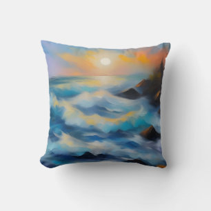 Cojín Decorativo Pintura de olas de mar azul claro bajo el sol