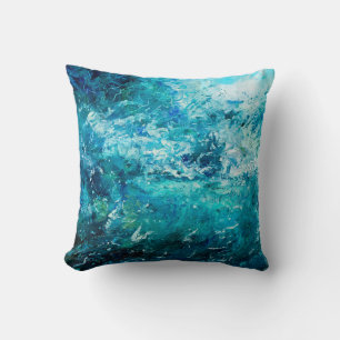 Cojín Decorativo pintura de óleo abstracta que muestra olas en el