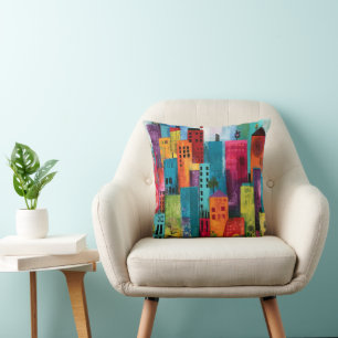 Cojín Decorativo Pintura de paisaje urbano abstracto