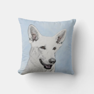 Cojín Decorativo Pintura de pastor blanco - Arte de perro original
