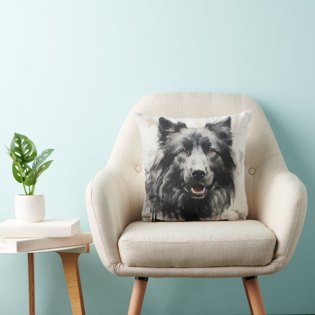 Cojín Decorativo Pintura de perro con tinta (Silla)