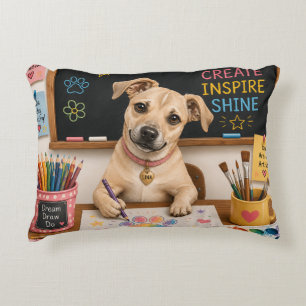Cojín Decorativo Pintura de perro escolar lindo Ilustración de acua