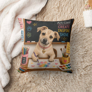 Cojín Decorativo Pintura de perro escolar lindo Ilustración de acua